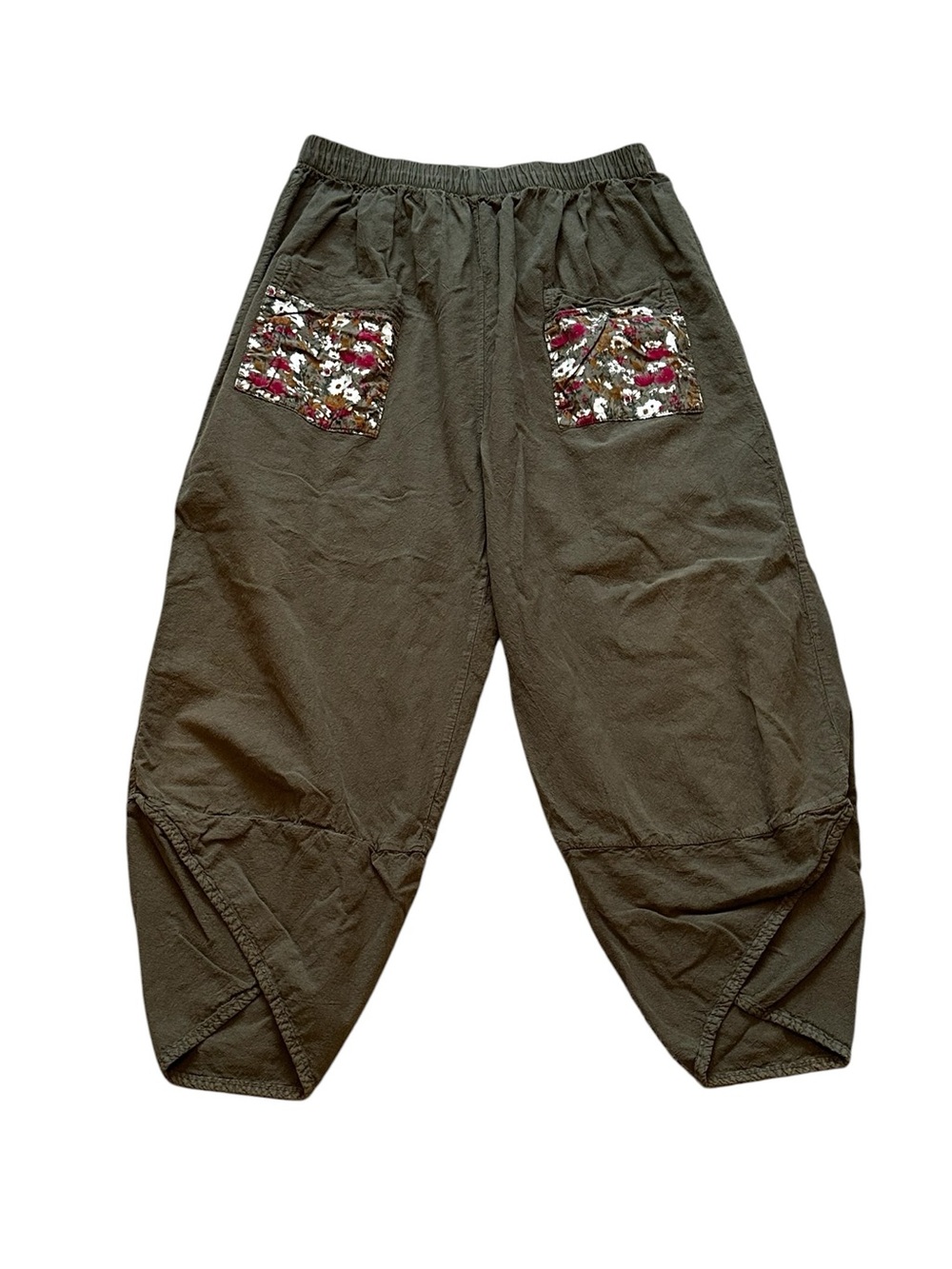 Womens Harem Style Pants Floral Pockets Boho Hippie Lagenlook Cottage Granola